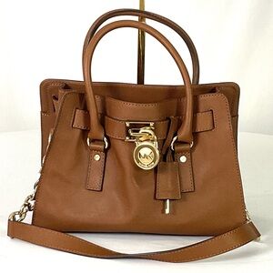 Michael Kors -“HAMILTON” top handle/shoulder – large, brown leather satchel bag